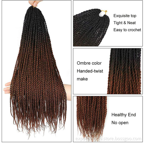 Senegalese Twist Crochet Hair Extension Pre-looped Senegalese Twists Braiding Hair Ombre Color Synthetic Fiber  24inch